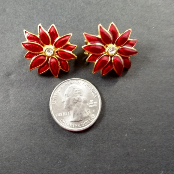 Host Pick! Red Enamel Poinsettia Clip Earrings - Picture 4 of 5